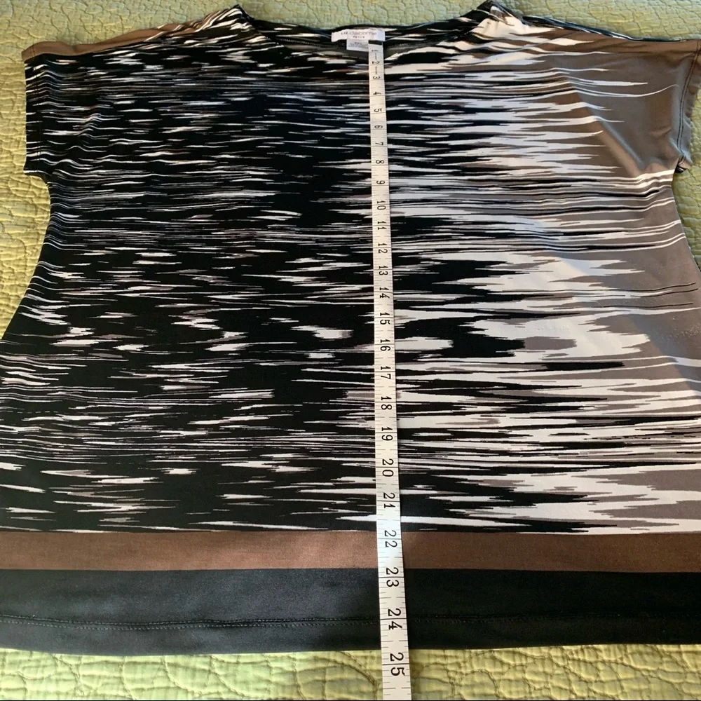 Liz Claiborne Striped Short Sleeve Blouse in Shades of Brown Size Petite XL